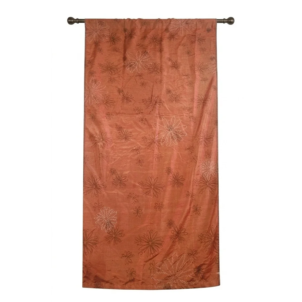 Pier 1 Imports Embroidered Floral Curtain Panel 42x84 Terracotta Rust Orange 1pc